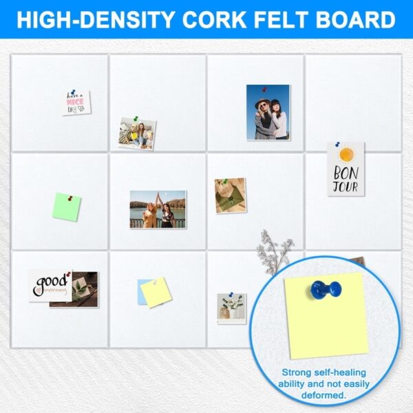 Cork Board Felt Board Tiles for Walls with 60 Push Pins, 11.8″x11.8″ Pack of 6 Pin Board Notice Boards for Home Office Kitchen, Bulletin Board Wall Tiles for Photos Memos, Light Grey