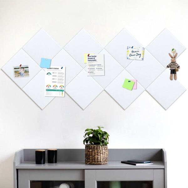 Cork Board Felt Board Tiles for Walls with 60 Push Pins, 11.8″x11.8″ Pack of 6 Pin Board Notice Boards for Home Office Kitchen, Bulletin Board Wall Tiles for Photos Memos, Light Grey