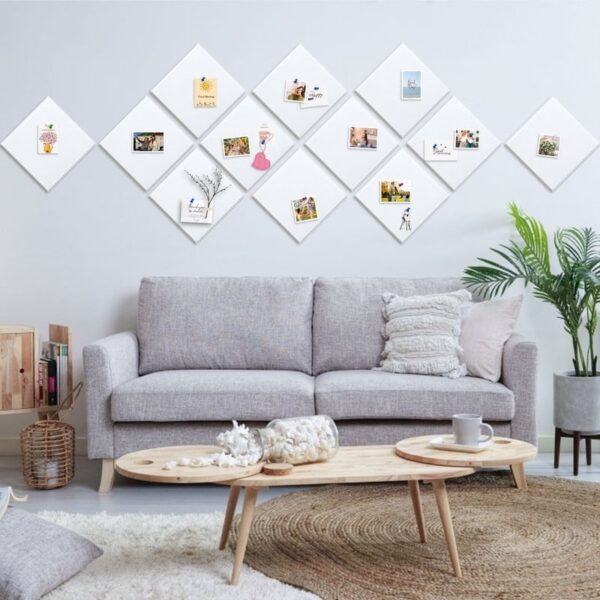 Cork Board Felt Board Tiles for Walls with 60 Push Pins, 11.8″x11.8″ Pack of 6 Pin Board Notice Boards for Home Office Kitchen, Bulletin Board Wall Tiles for Photos Memos, Light Grey
