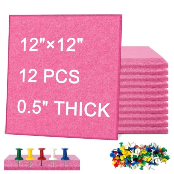Cork Board Felt Board Tiles for Walls with 60 Push Pins, 11.8″x11.8″ Pack of 6 Pin Board Notice Boards for Home Office Kitchen, Bulletin Board Wall Tiles for Photos Memos, Light Grey