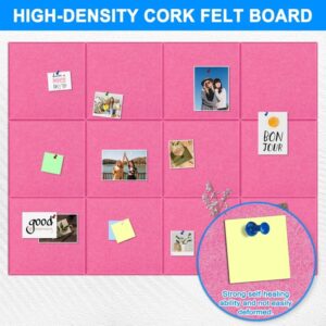 Cork Board Felt Board Tiles for Walls with 60 Push Pins, 11.8″x11.8″ Pack of 6 Pin Board Notice Boards for Home Office Kitchen, Bulletin Board Wall Tiles for Photos Memos, Light Grey