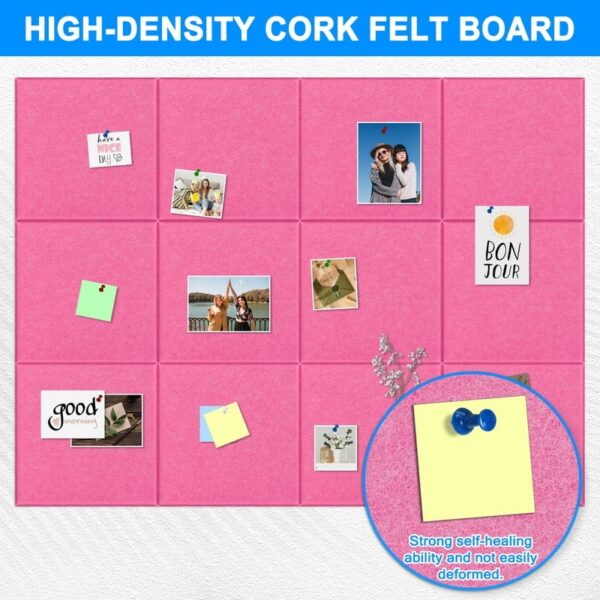 Cork Board Felt Board Tiles for Walls with 60 Push Pins, 11.8″x11.8″ Pack of 6 Pin Board Notice Boards for Home Office Kitchen, Bulletin Board Wall Tiles for Photos Memos, Light Grey