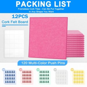 Cork Board Felt Board Tiles for Walls with 60 Push Pins, 11.8″x11.8″ Pack of 6 Pin Board Notice Boards for Home Office Kitchen, Bulletin Board Wall Tiles for Photos Memos, Light Grey