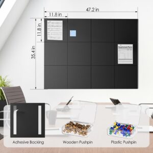 MaxGear Large Cork Board for Wall 48″ x 36″, 12 Pack Felt Wall Tiles with Pushpins, Black Bulletin Board, Pin Board Tack Board for Office, Home, Decoration