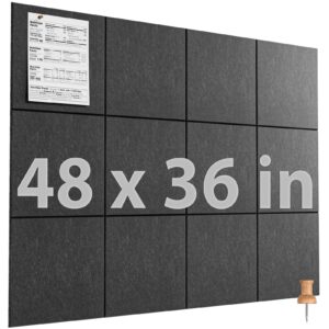 MaxGear Large Cork Board for Wall 48″ x 36″, 12 Pack Felt Wall Tiles with Pushpins, Black Bulletin Board, Pin Board Tack Board for Office, Home, Decoration