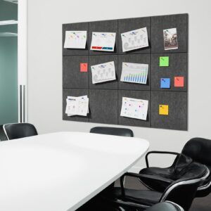 MaxGear Large Cork Board for Wall 48″ x 36″, 12 Pack Felt Wall Tiles with Pushpins, Black Bulletin Board, Pin Board Tack Board for Office, Home, Decoration