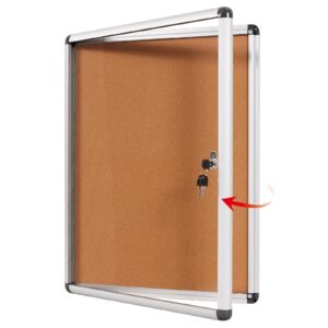 SWANCROWN Enclosed Cork Bulletin Board with Lock 26"x 20",Silver Aluminum Frame - Image 1