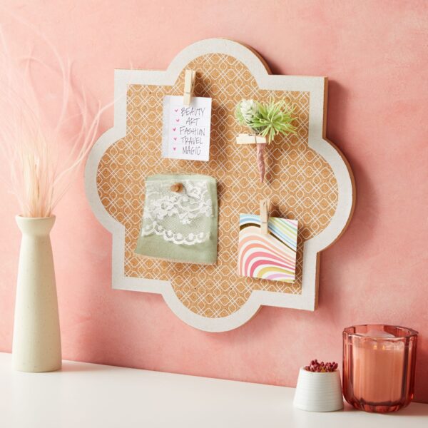 Decorative Bulletin Board Wall Organizer – Cute Framed Self-Adhesive Printed Cork Board for Home, Office, or School (12×12 In)
