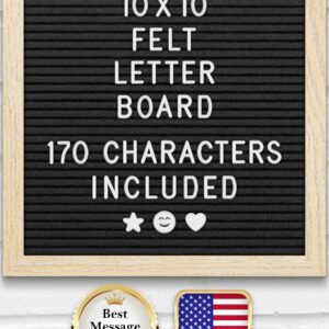 Felt Letter Board w/ 170 Letters & Numbers, 10×10” Letterboard w/ Wooden Frame, Black by Yes4Quality