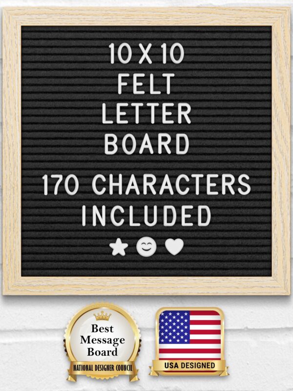 Felt Letter Board w/ 170 Letters & Numbers, 10×10” Letterboard w/ Wooden Frame, Black by Yes4Quality