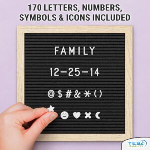 Felt Letter Board w/ 170 Letters & Numbers, 10×10” Letterboard w/ Wooden Frame, Black by Yes4Quality