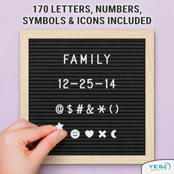Felt Letter Board w/ 170 Letters & Numbers, 10×10” Letterboard w/ Wooden Frame, Black by Yes4Quality