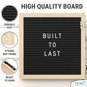 Felt Letter Board w/ 170 Letters & Numbers, 10×10” Letterboard w/ Wooden Frame, Black by Yes4Quality