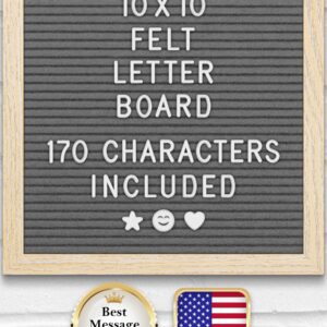 Felt Letter Board w/ 170 Letters & Numbers, 10×10” Letterboard w/ Wooden Frame, Black by Yes4Quality