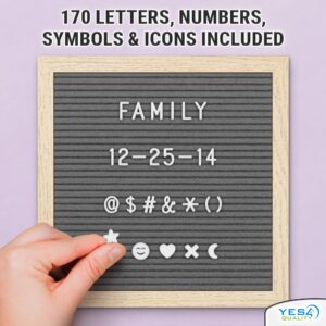 Felt Letter Board w/ 170 Letters & Numbers, 10×10” Letterboard w/ Wooden Frame, Black by Yes4Quality