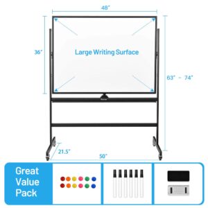 Costway 48''x36'' Mobile Magnetic Double-Sided Reversible Whiteboard Height Adjust - Image 3