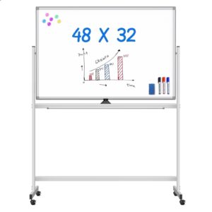 Maxtek Large Rolling Whiteboard on Wheels, 48" x 32" Magnetic Dry Erase Board with Stand, 4' x 3' Mobile Easel Standing Aluminum Frame for Home School, Office & Class - Image 1