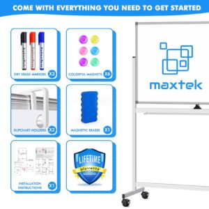 Maxtek Large Rolling Whiteboard on Wheels, 48" x 32" Magnetic Dry Erase Board with Stand, 4' x 3' Mobile Easel Standing Aluminum Frame for Home School, Office & Class - Image 3