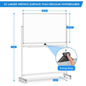 Maxtek Large Rolling Whiteboard on Wheels, 48" x 32" Magnetic Dry Erase Board with Stand, 4' x 3' Mobile Easel Standing Aluminum Frame for Home School, Office & Class - Image 7