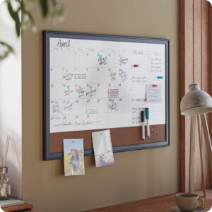 U Brands 30 x 20 in. Magnetic Dry Erase Calendar Planner Combo Board, Black Wood Style Frame - Image 6