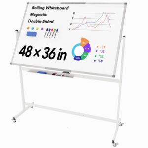 Tooloton Large Rolling Whiteboard on Wheels, 48 x 36 Inches with Stand, 4' x 3' Magnetic Dry Erase Board Easel - Image 1