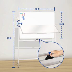 Tooloton Large Rolling Whiteboard on Wheels, 48 x 36 Inches with Stand, 4' x 3' Magnetic Dry Erase Board Easel - Image 4