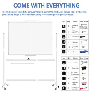 Tooloton Large Rolling Whiteboard on Wheels, 48 x 36 Inches with Stand, 4' x 3' Magnetic Dry Erase Board Easel - Image 5