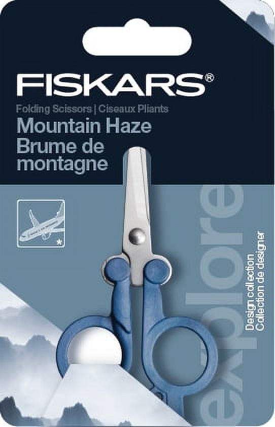 Fiskars Folding Scissors with Double-Loop Handle Stainless Steel, 4″, Mountain Haze Blue