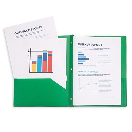 Multicolor Plastic Two Pocket Folders with Prongs, 6 Pack