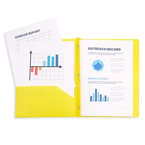 Multicolor Plastic Two Pocket Folders with Prongs, 6 Pack