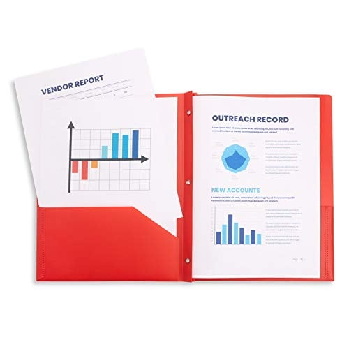 Multicolor Plastic Two Pocket Folders with Prongs, 6 Pack