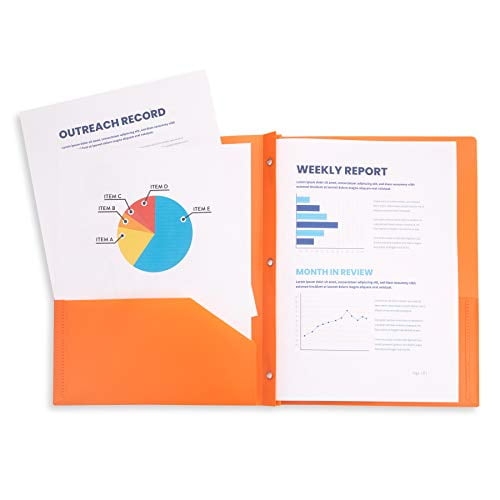 Multicolor Plastic Two Pocket Folders with Prongs, 6 Pack